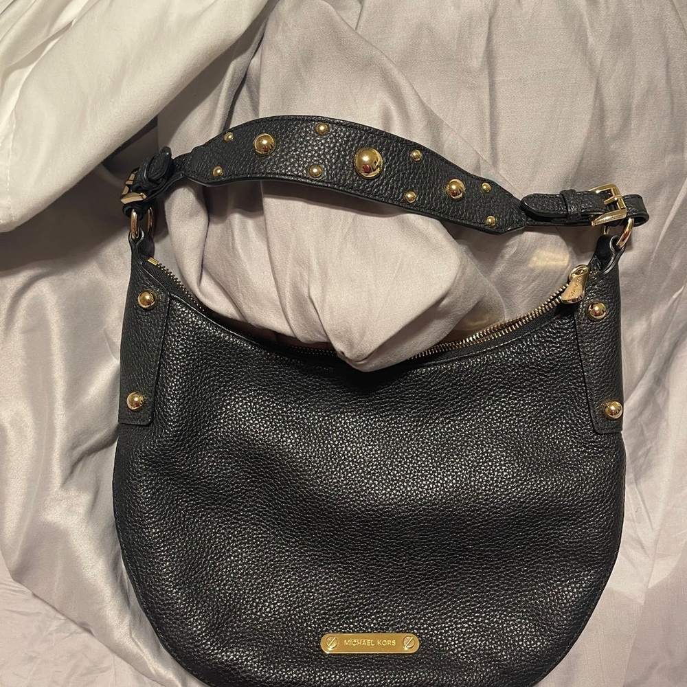 Michael Kors Black and Gold Mini Bag with Textured Leather